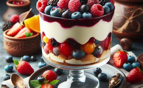 Fruchtiges Tiramisu-Trifle mit Beeren in Glasschichten