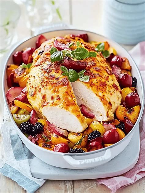 Fruchtschnitten-Blechkuchen mit buntem Obstmix auf einem Blech