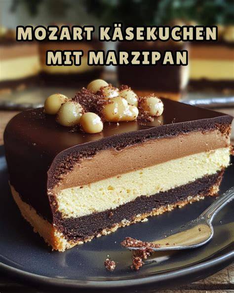 Ganache und Marzipan-Decke auf Mozart Käsekuchen, Dekor mit Mozartkugeln
