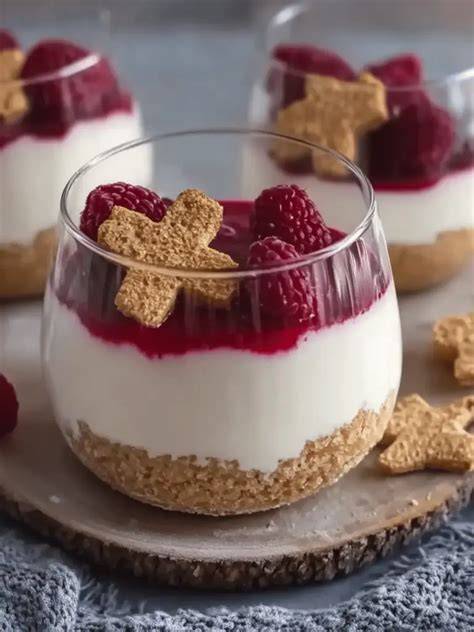 Garnierte Dessertgläser mit Himbeeren und Spekulatius