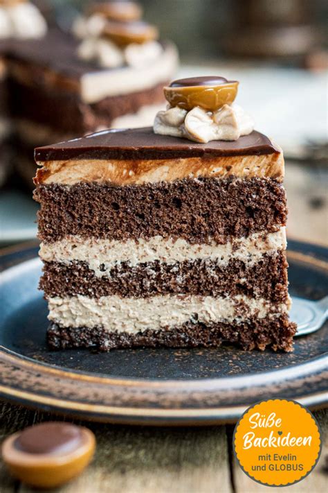 Garnierte Haselnuss Schoko Karamell Torte