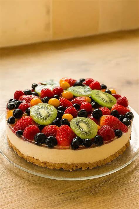 Garnierte Kapuziner-Torte mit frischen Früchten