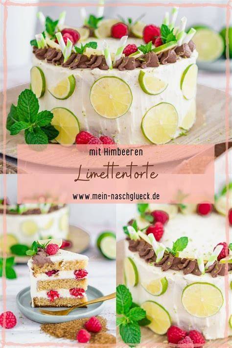 Garnierte Limettentorte mit Himbeeren und Minze