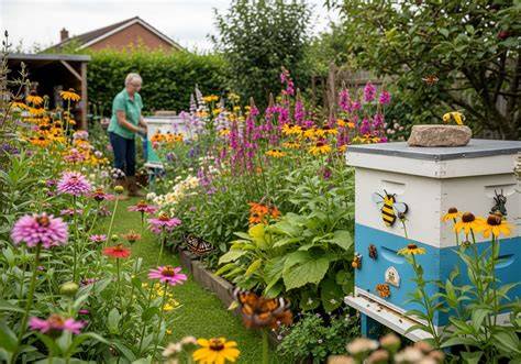 Garten mit Rosenbüschen und Bienen - Quelle: Buhls Garten