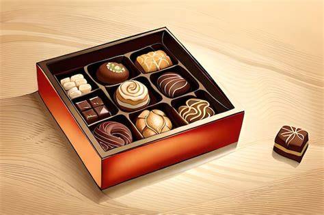 Geöffnete Praline auf Holztisch