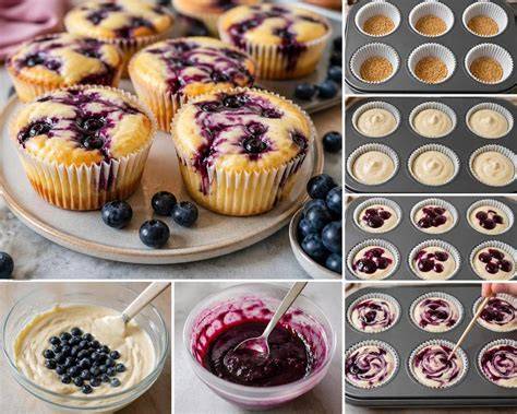 Gebackene Heidelbeer Käsekuchen Muffins auf Kuchengitter