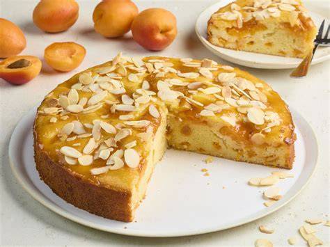Gebackener Aprikosenkuchen mit Mandelblättchen