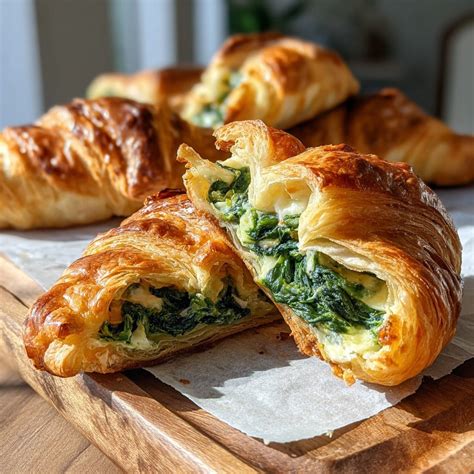 Gefüllte Croissants mit Spinat und Feta auf Backblech