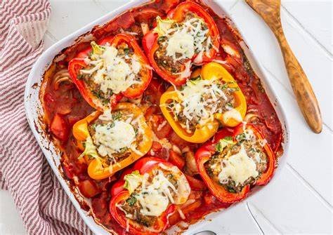 Gefüllte rote Paprika im Ofen