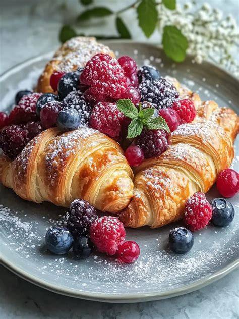 Gefülltes Croissant mit Topfencreme und frischen Beeren