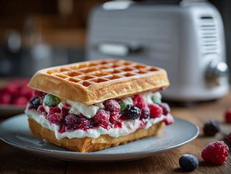 Gefrorene Waffeln im Gefrierbeutel neben Toaster