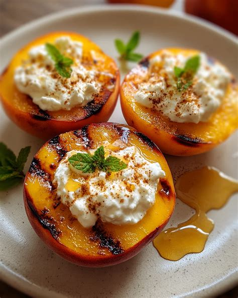Gegrillte Pfirsiche mit Joghurt und Nuss-Crunch