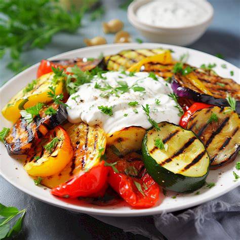 Gegrilltes Gemüse mit Honig-Senf-Dip