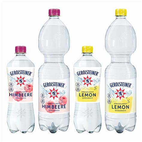 Gerolsteiner Lemon und Himbeere Flaschen im Regal