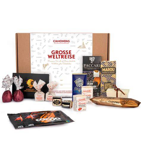 Geschenkbox „Große Weltreise“ mit internationalen Schokoladensorten
