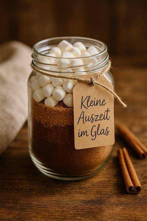 Geschenkglas mit geschichteter Sterntaler-Backmischung und Schildchen