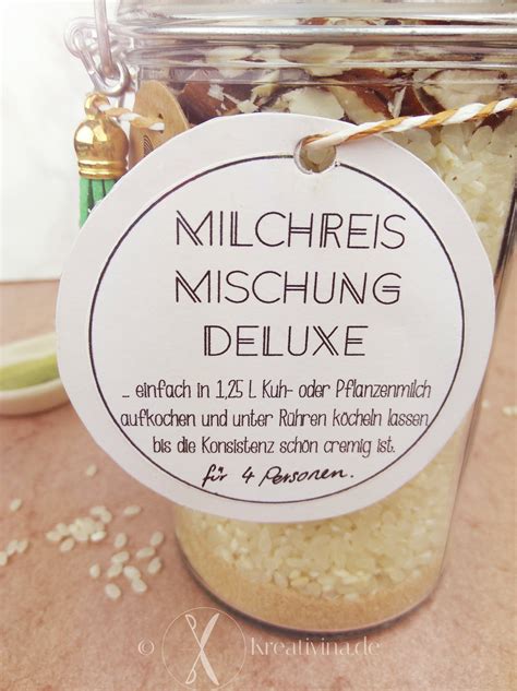 Geschenkidee: Milchreis im Schraubglas mit Etikett und Anhänger