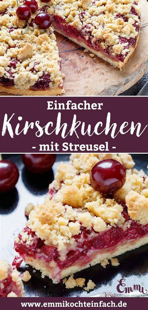 Geschmackskomponenten des Kuchens: Streusel, Kirschen, schokoladiger Teig