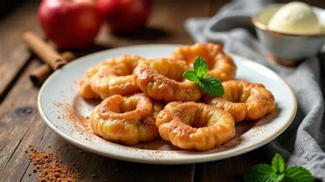 Geschnittene Äpfel in einer Schüssel, bestreut mit Zimt und Zucker
