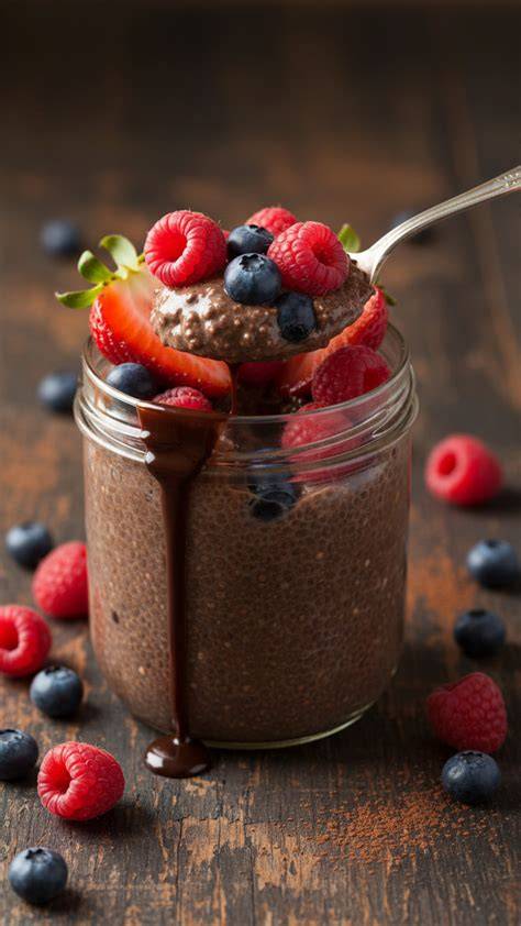 Gesunde Toppings für Chia-Pudding am Abend (Nüsse, Beeren, Kakao)