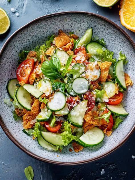 Gesunder Salat mit frischen Kräutern und zuckerfreiem Dressing