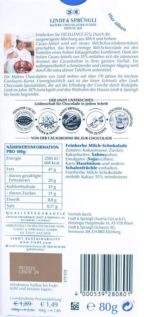 Gesundheitliche Inhaltsstoffe in Lindt Schokolade