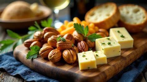 Gesundheitsbewusstes Betthupferl: Nüsse, Gemüse, Käse