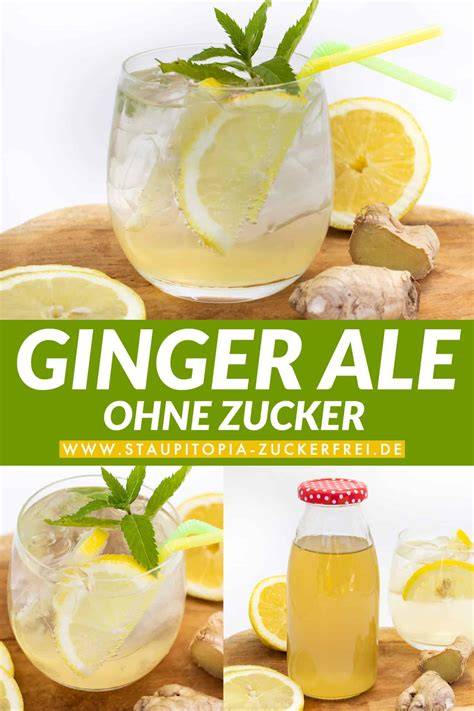Ginger Ale ohne Zucker mit frischen Zitronenscheiben und Minze