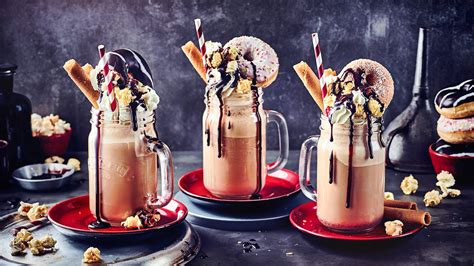 Gläser mit Nutella-Milchshake und dekorierten Rändern