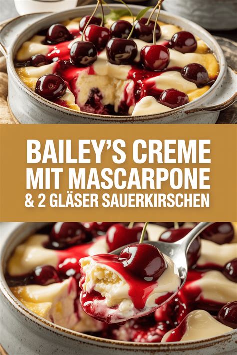 Gläser mit Schichten aus Baileys-Mascarpone-Creme und Sauerkirschen