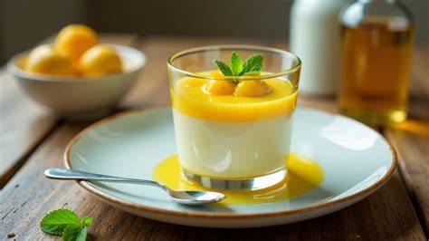 Gläser mit Spaghettieis, Zitronencreme und Panna Cotta