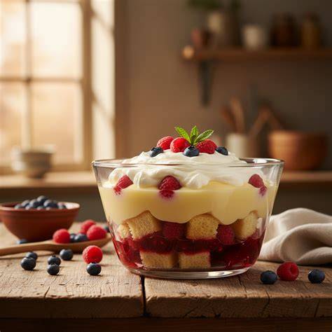 Gläser mit cremigem Vanillepudding und Beeren