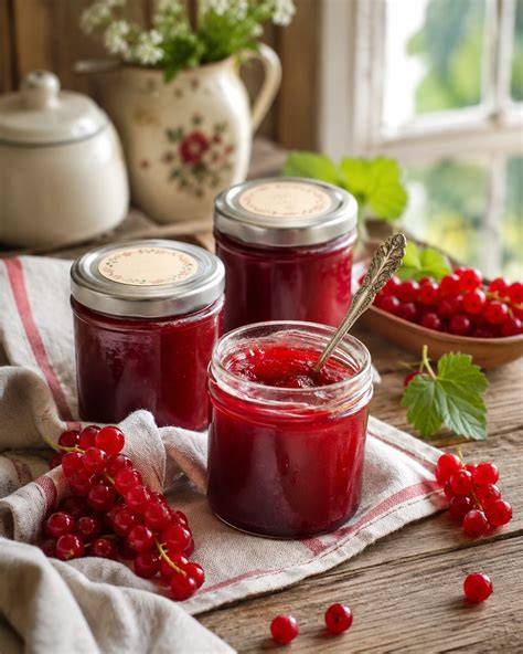 Gläser mit frischer Johannisbeermarmelade