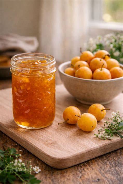 Gläser mit frischer Mirabellenmarmelade nach dem Abfüllen