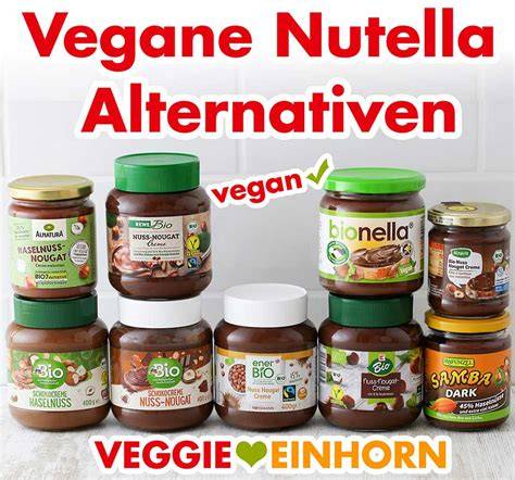 Gläser verschiedener Nutella‑Alternativen mit Zutaten