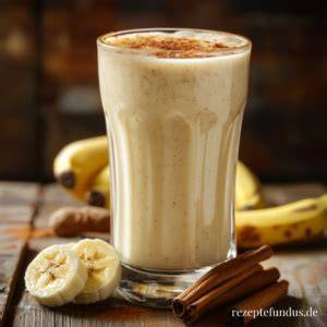 Glas Bananenmilch mit Zimt und Honig