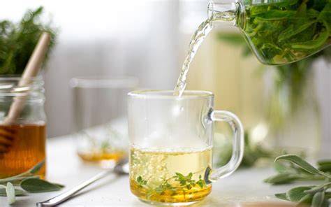 Glas lauwarmes stilles Wasser und Kräutertee