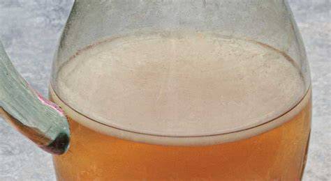 Glas mit Essigmutter (gallertartige Masse)