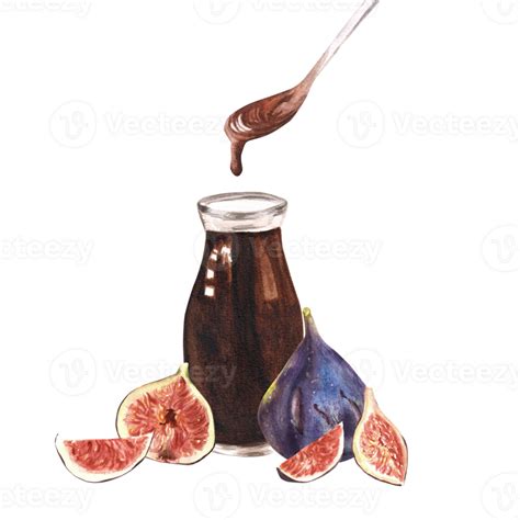 Glas mit frischer Feigen-Pflaumenmarmelade und Löffel
