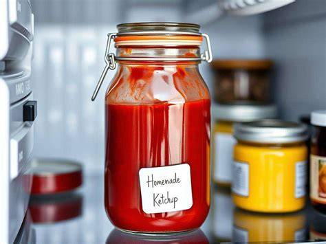 Glas mit selbstgemachter Eissoße im Kühlschrank