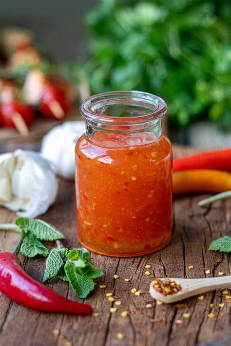 Glasflaschen mit Sweet Chili Sauce