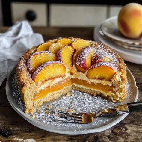 Glasur mit Aprikosenkonfitüre auf frisch gebackenem Pfirsichkuchen