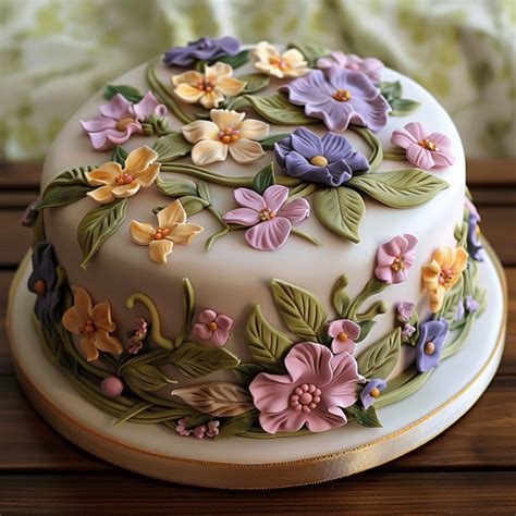 Glatter Fondant auf einer Torte, dekoriert mit Blüten