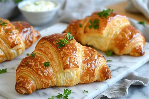 Goldbraune Croissants mit sichtbaren Schichten auf einem Gitter, Detailansicht der Wabenkrume