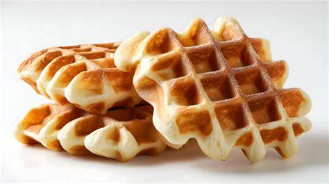 Goldgelb gebackene Waffeln auf einem Rost zum Auskühlen