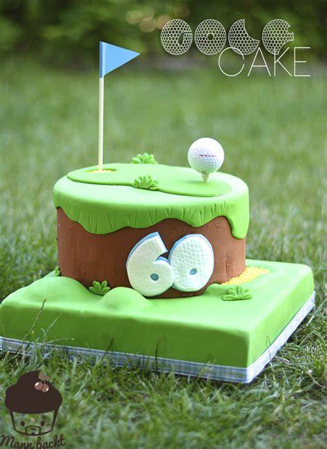 Golfplatz Motivtorte mit rotem Wimpel und Golfball aus Fondant