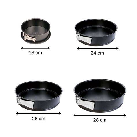 Größenvergleich: Springformen 20 cm, 24 cm und 28 cm mit Füllhöhen