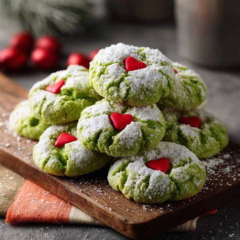 Grüne Pistazien Crinkle Cookies mit Puderzucker