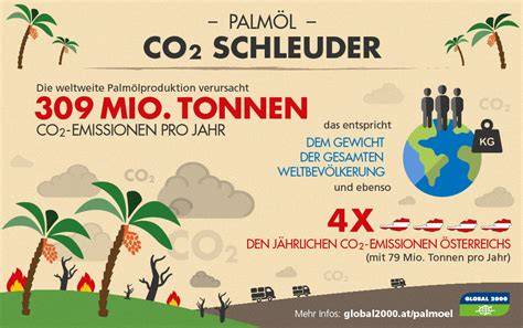 Grafik: Umweltauswirkungen von Palmöl - Rodung, Torfabbau, CO2‑Emissionen
