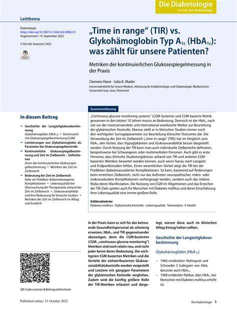 Grafik Vergleich HbA1c und Time in Range (TIR)